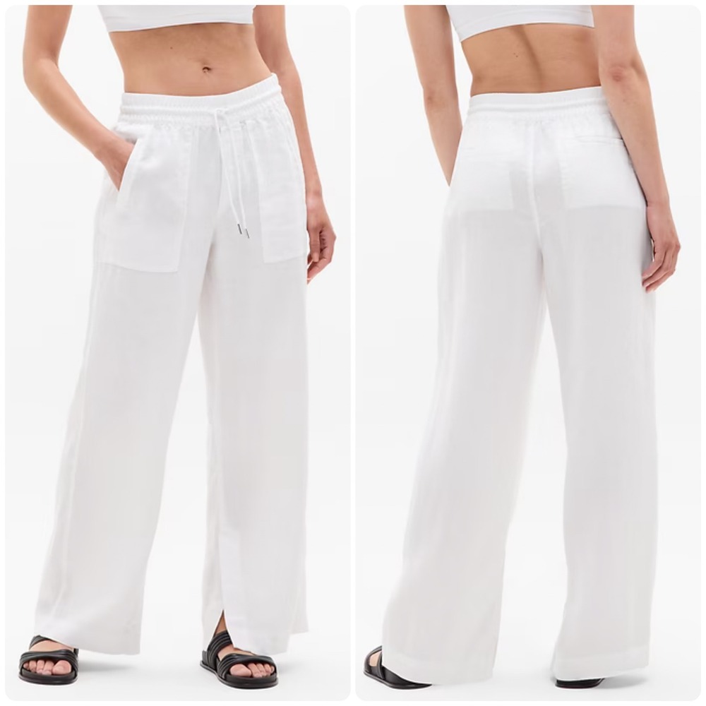 Athleta Womens Retreat Linen Wide Leg Coastal Minimalist Beachy White Pants S